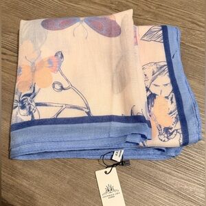 NWT Powder Pink Coco Puss Viscose Scarf with Blue Border